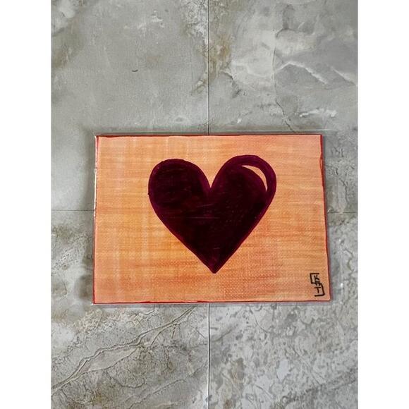 Handmade Other - OOAK Original 2.5" x 3.5" Art Magnet - Magenta Heart - By Kat Sanders